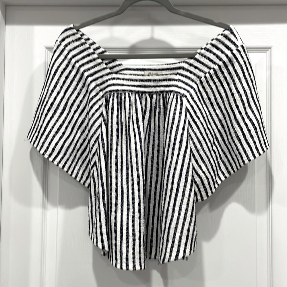 Madewell Navy & White Striped peasant top!